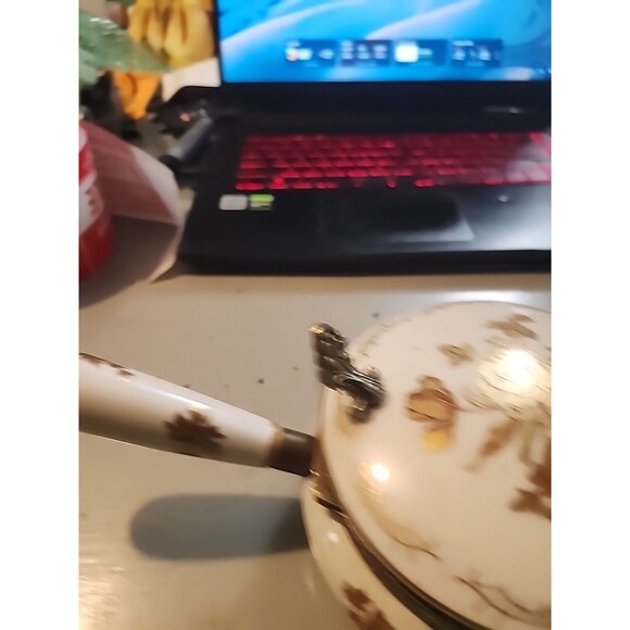 Vintage Porcelain Lidded Serving Pot Handle Gold Gilt Floral Brass Trim Elegant - Picture 13 of 15